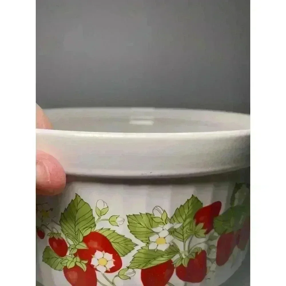 Vintage 1985 Action Strawberry Round Souffle Baking Souffle Dish Stoneware